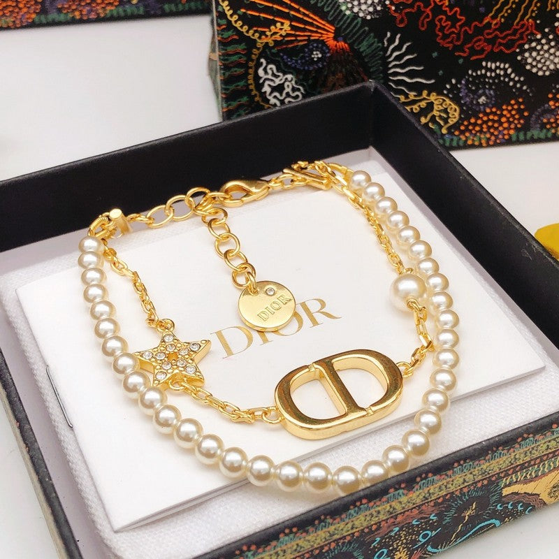 18K Dior Pearls Gold Chain Bracelet