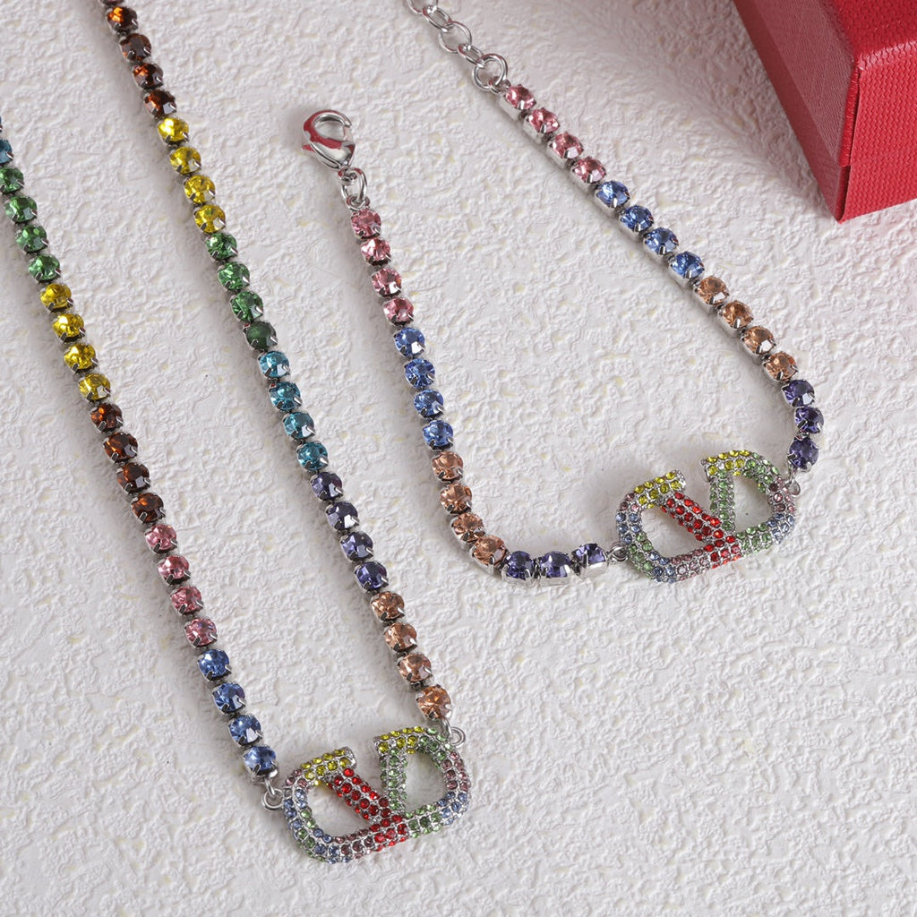 18K Valentino Vlogo Multi-Color Crystals Necklace