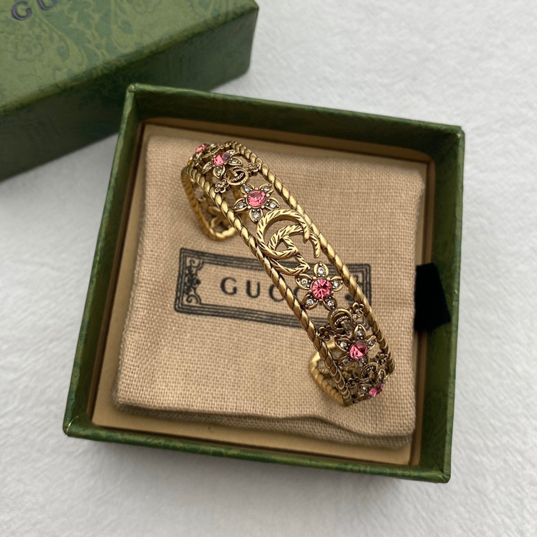 18K Gucci Red Crystal Flower Cuff Bracelet