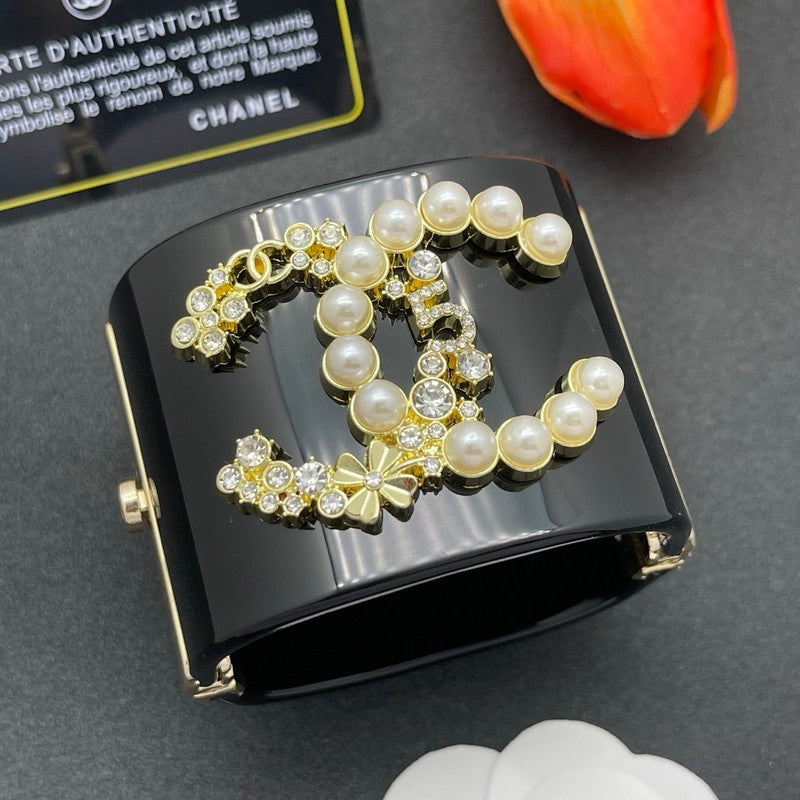 18K Chanel Pearl & Diamond Black Cuff Bracelet