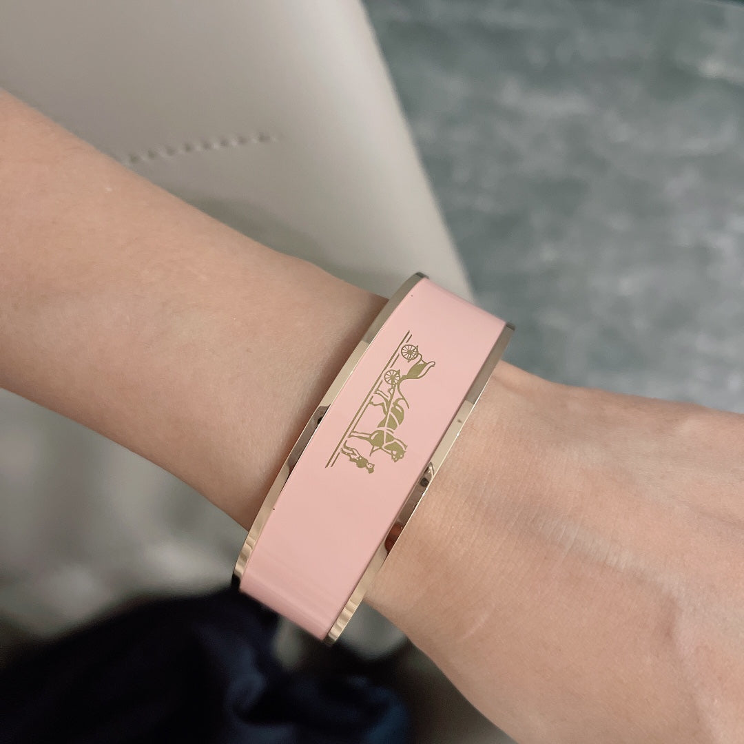 18K Enamel Wide Bangle Hermes Bracelet