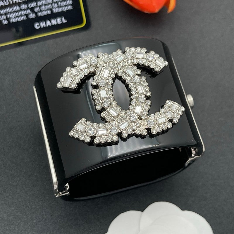 18K Chanel Pearl Diamond Black Cuff Bracelet