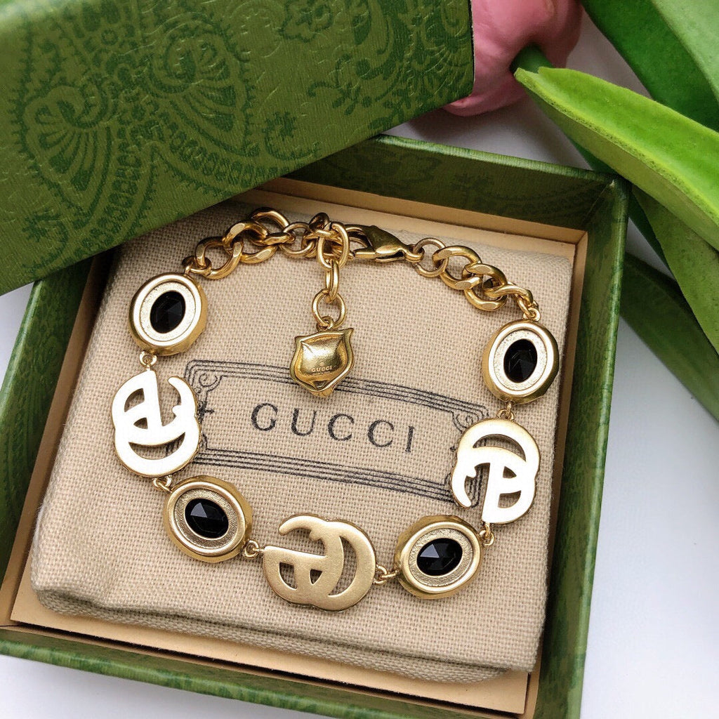 18K Gucci Black Stones Chain Bracelet