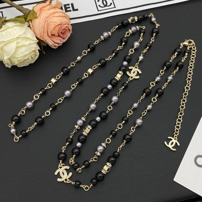 18K Chanel Black Pearls Long Necklace
