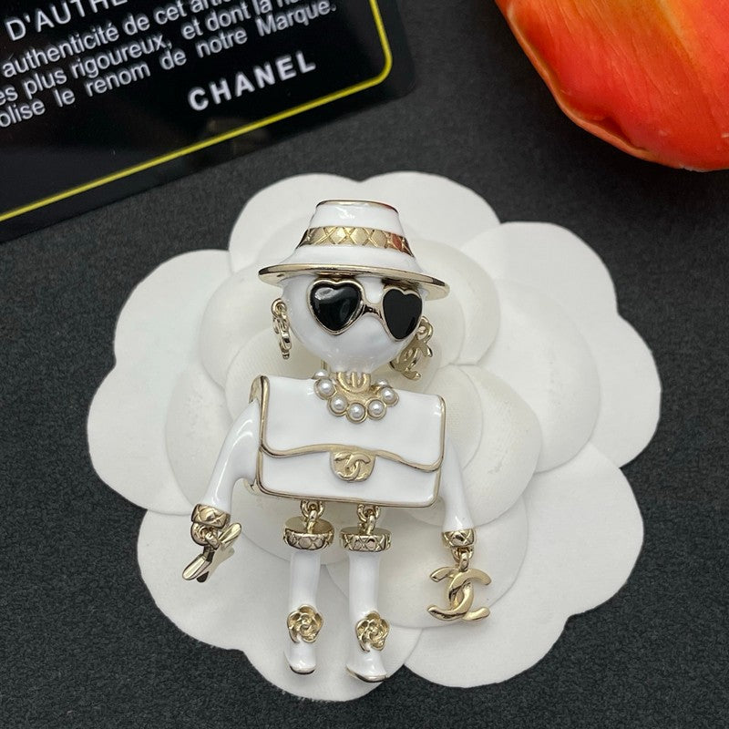 18K Chanel Robot Gabrielle Doll White Brooch