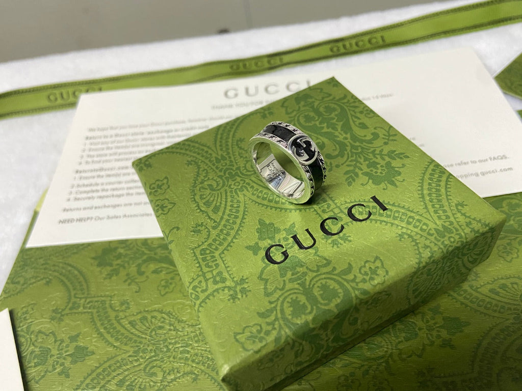 Gucci Interlocking G Black Enamel Ring