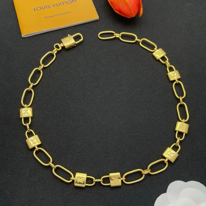 18K Louis Vuitton Lock Gold Chain Necklace