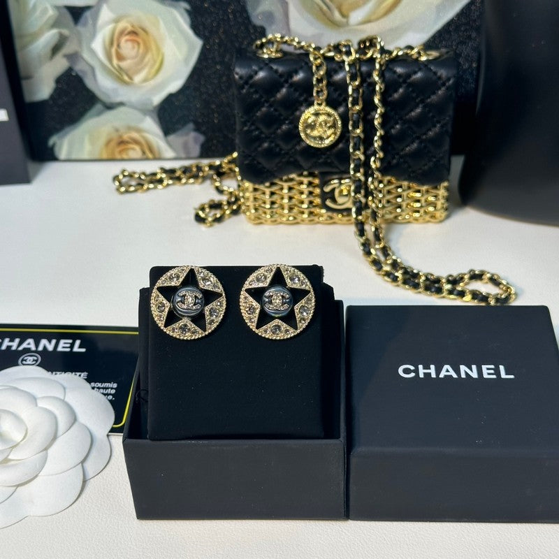 18K Chanel Start Black Gold Earrings