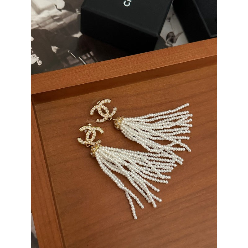 18K Chanel Pearl Tassel Earrings