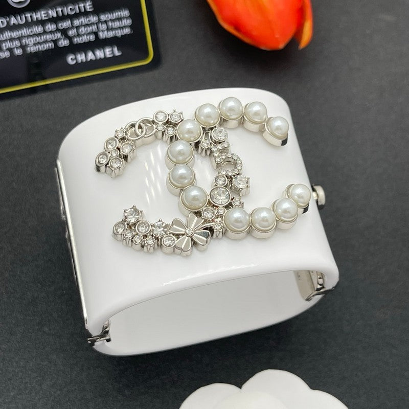 18K Chanel Pearl & Diamond White Cuff Bracelet