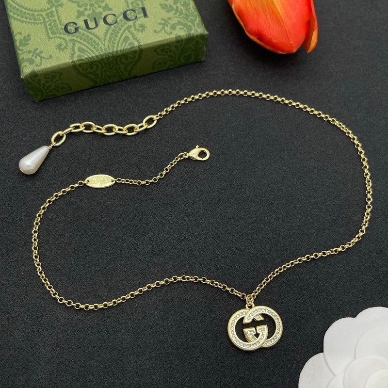 18K Gucci Gold Pearl Drop Necklace