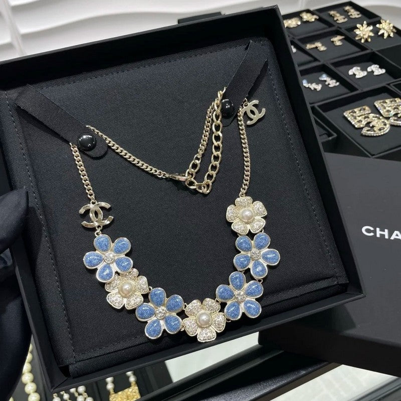 18K Chanel Blue & White Flower Diamond Necklace