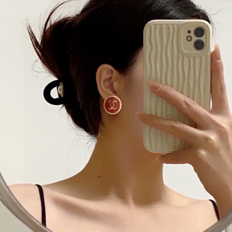 18K Chanel Pink Round Earrings