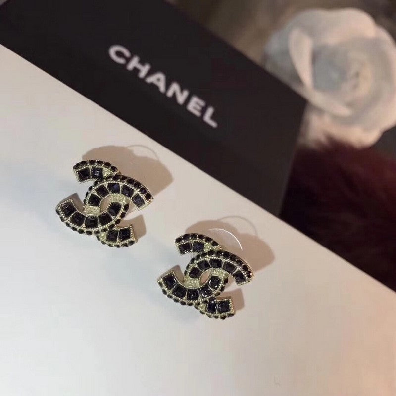 18K Chanel Black Crystals Earrings