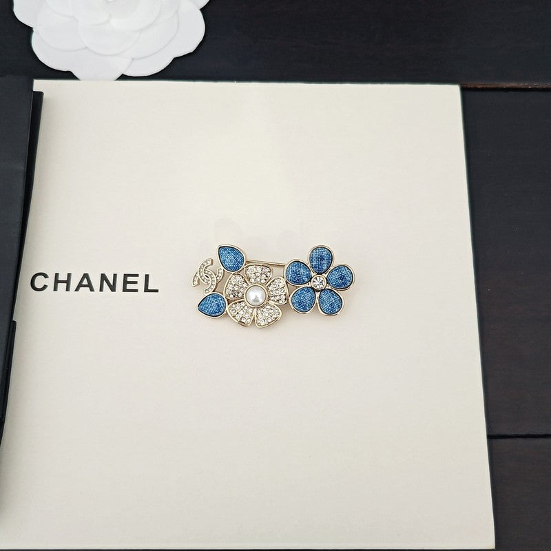 18K Chanel Blue Flower Diamond Brooch