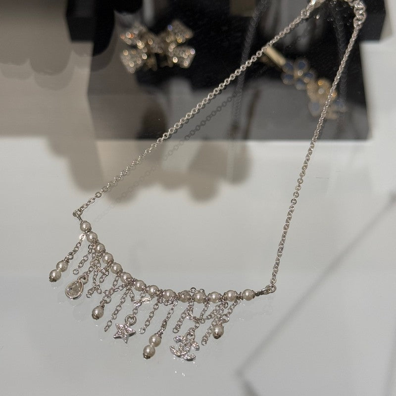 18K Chanel 26C Pearl Diamond Tassel Choker Necklace