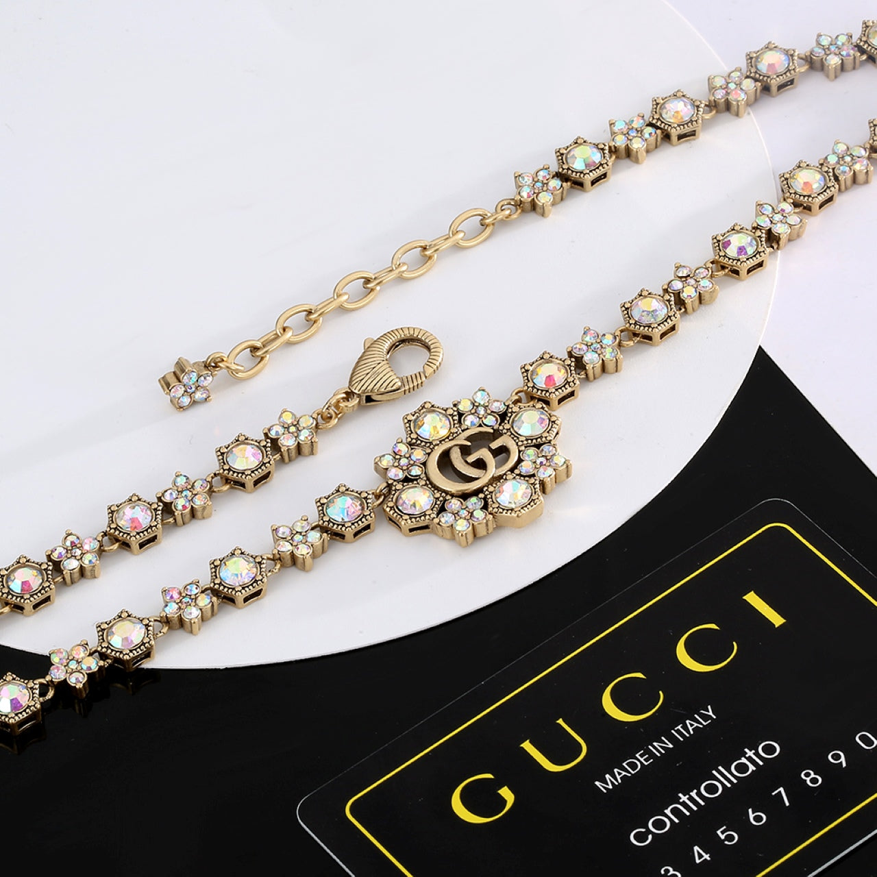 18K Gucci Crystals Chain Choker Necklace