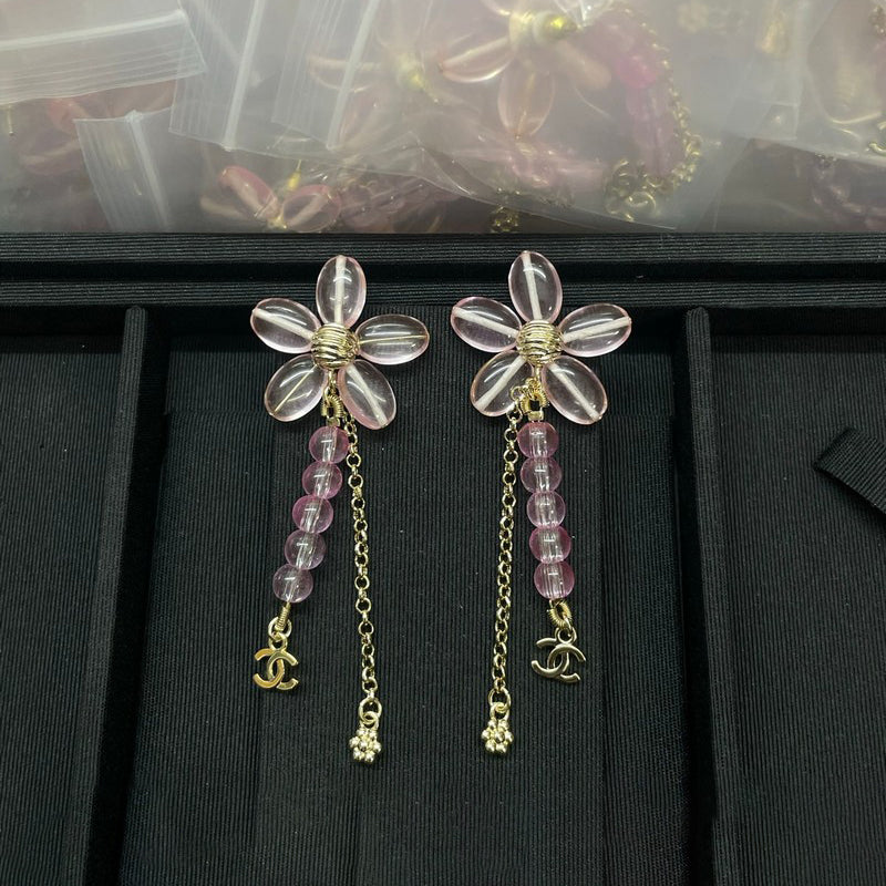 18K Chanel Pink Crystal Tassel Earrings