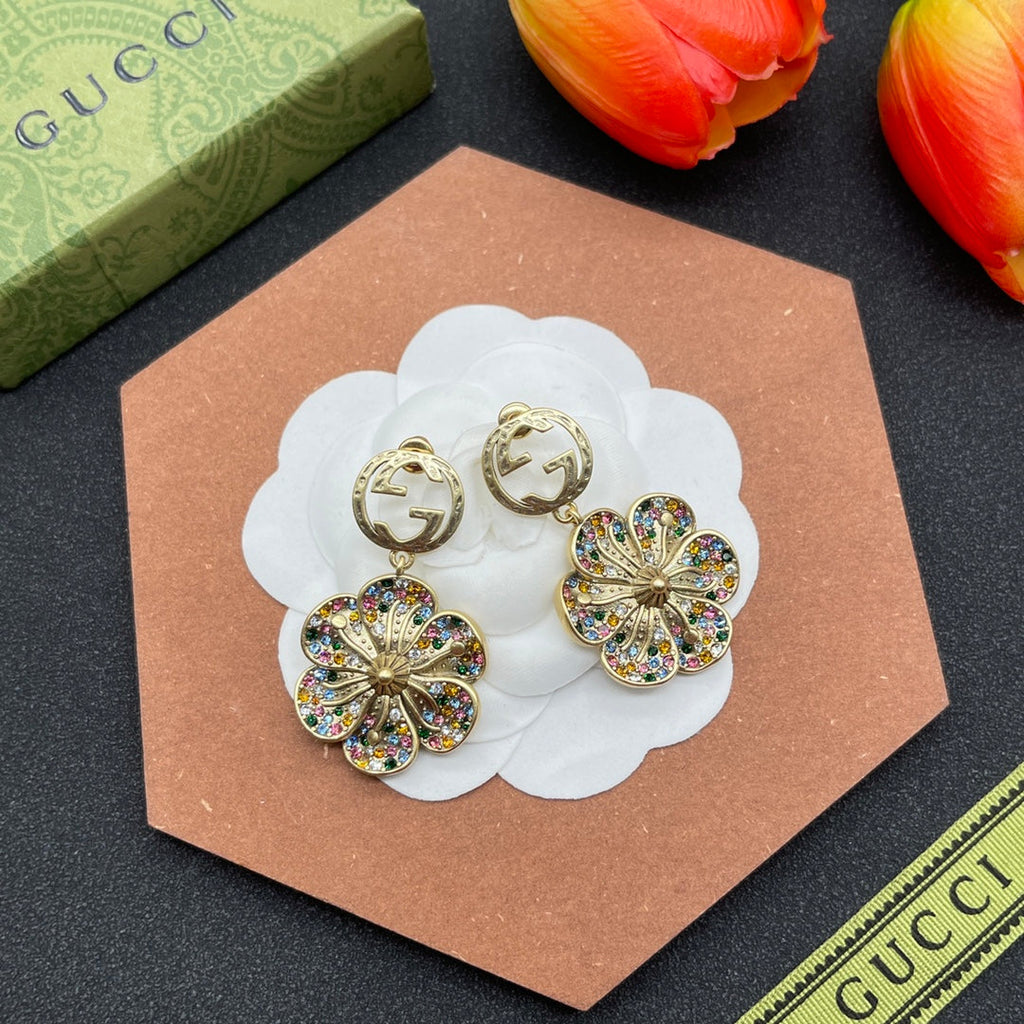 18K Gucci Color Crystals Flower Earrings