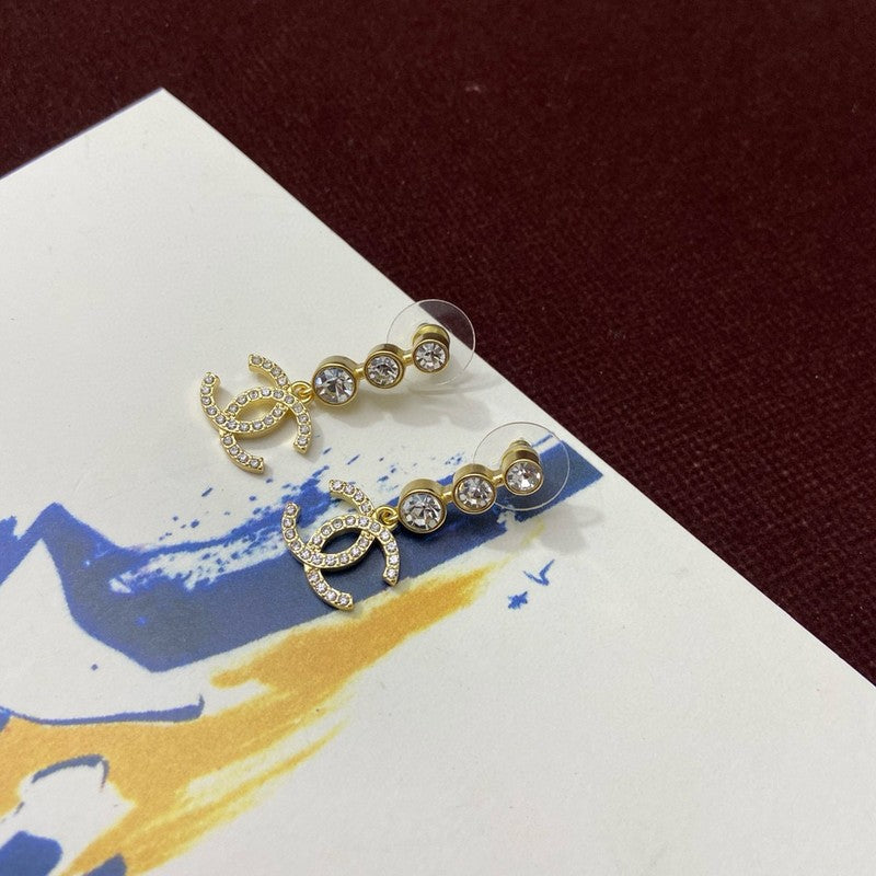 18K Chanel Diamond Drop Pendant Earrings