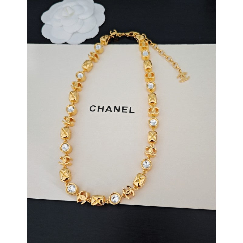 18K Chanel Yellow Gold Crystal Necklace