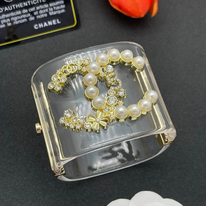 18K Chanel Pearl & Diamond Transparent Cuff Bracelet