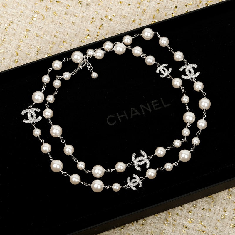 18K Chanel White Gold Long Pearl Necklace