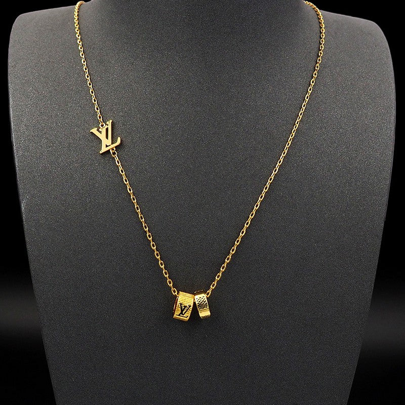 18K Louis Vuitton Damier Rings Pendant Necklace