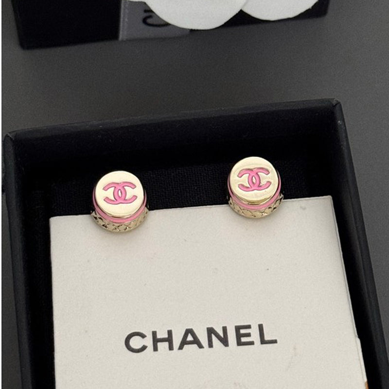 18K Chanel Black & Pink Gold Button Earrings