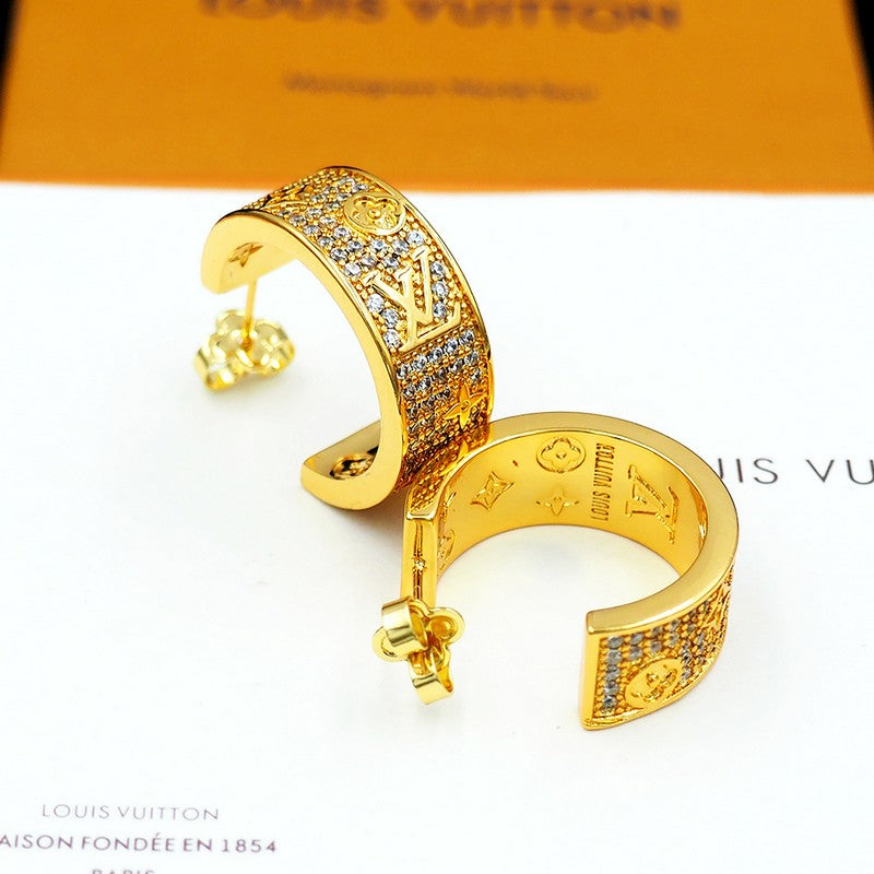 18K Louis Vuitton Pave Diamond Hoop Earrings