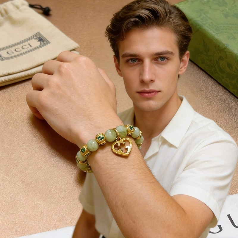 18K Gucci Anger Forest Green Bead Gold Chain Bracelet