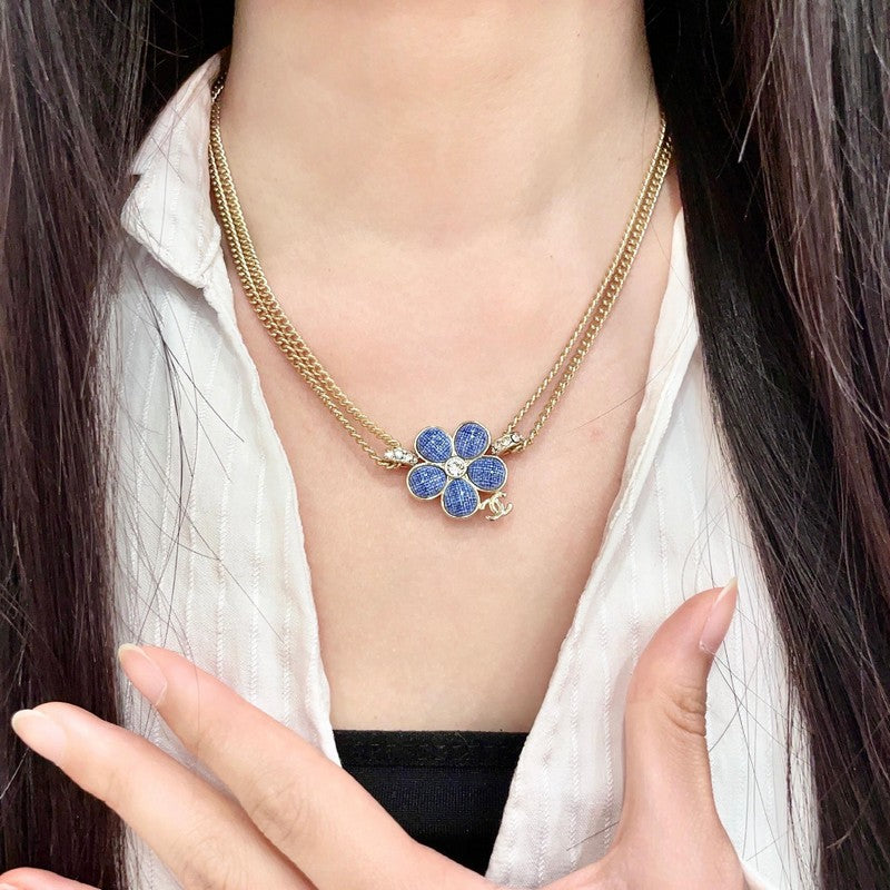 18K Chanel Blue Gold Camellia Chain Necklace