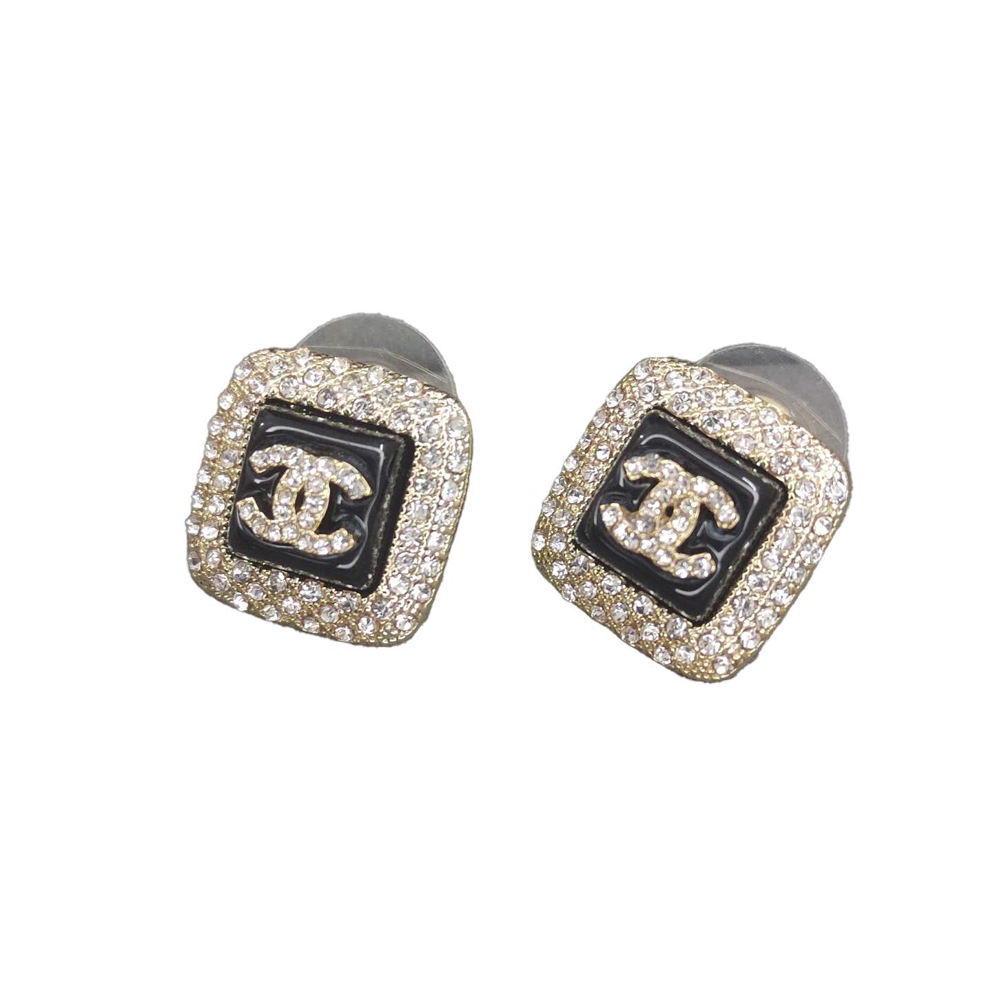 18K Chanel Diamond Square Black Earrings
