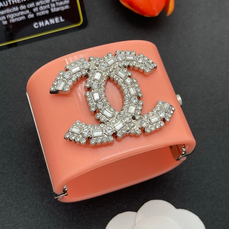 18K Chanel Pearl Diamond Pink Cuff Bracelet