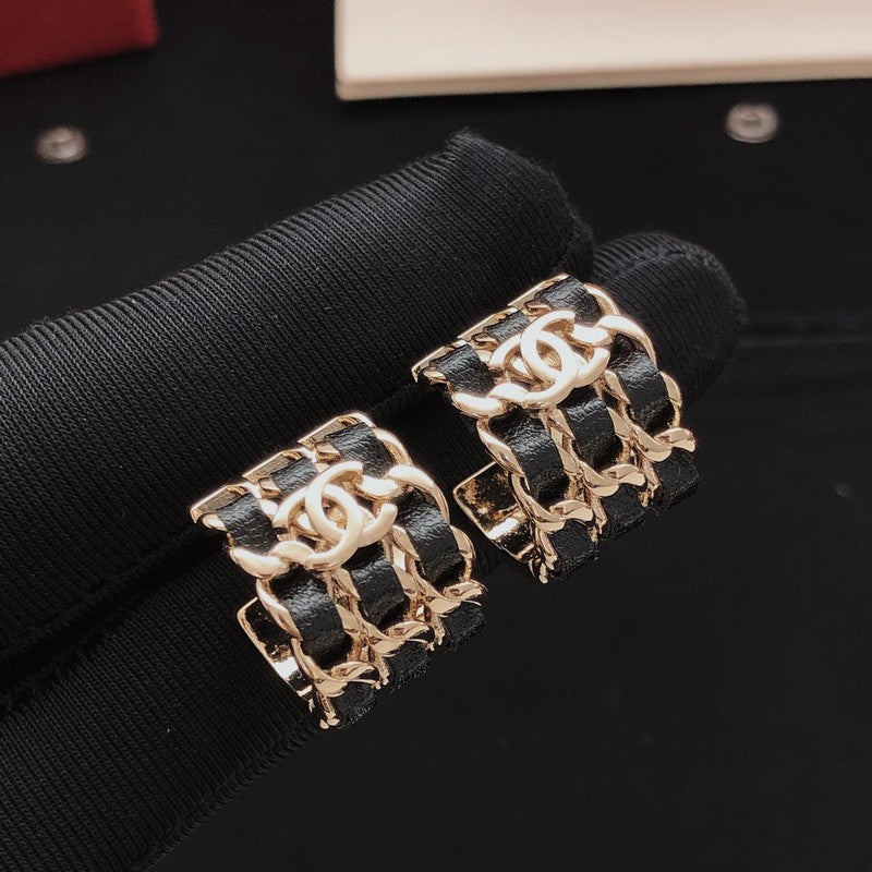 18K Chanel Leather Gold Circle Earrings