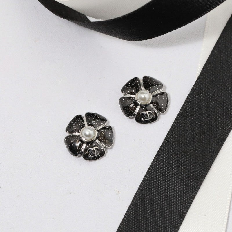 18K Chanel Black & Pink Camellia Earrings