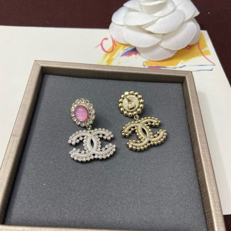18K Chanel Pink Crystal Pave Diamond Earrings
