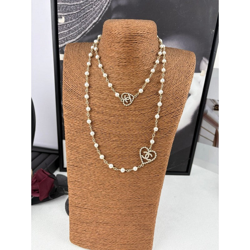 18K Chanel Heart Long Pearl Necklace