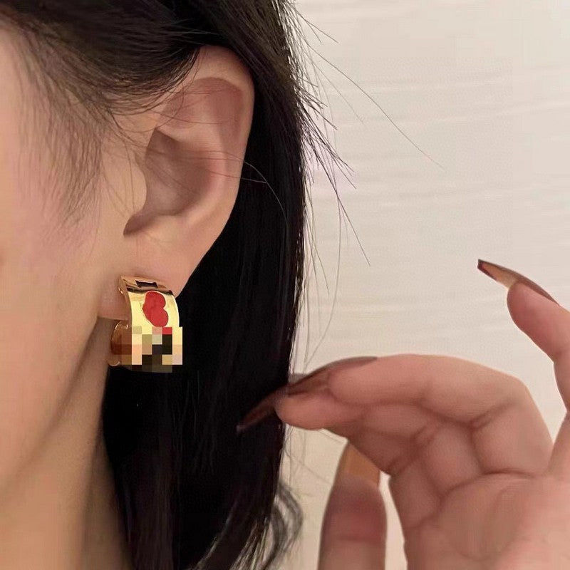 18K Balenciaga Red Heart Gold Earrings