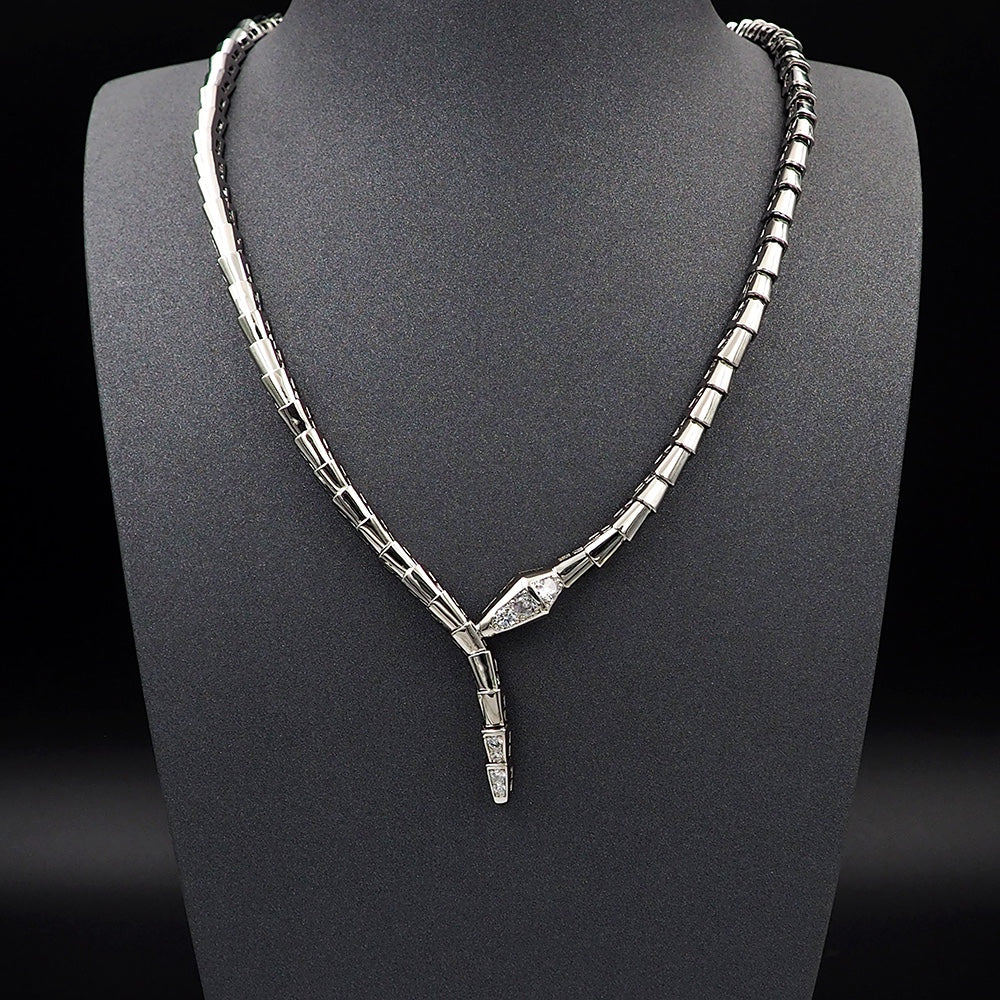 18K BVLGARI BV Serpenti Viper Demi-Pave Diamonds Necklace
