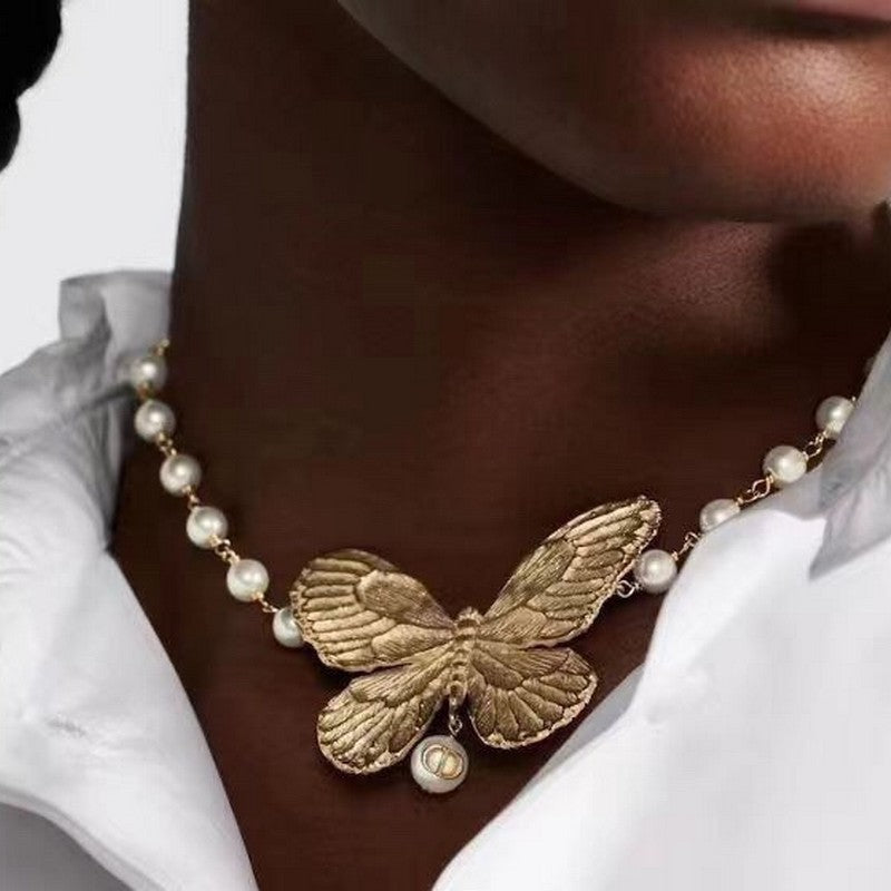 18K Dior Butterfly Pearl Choker Necklace