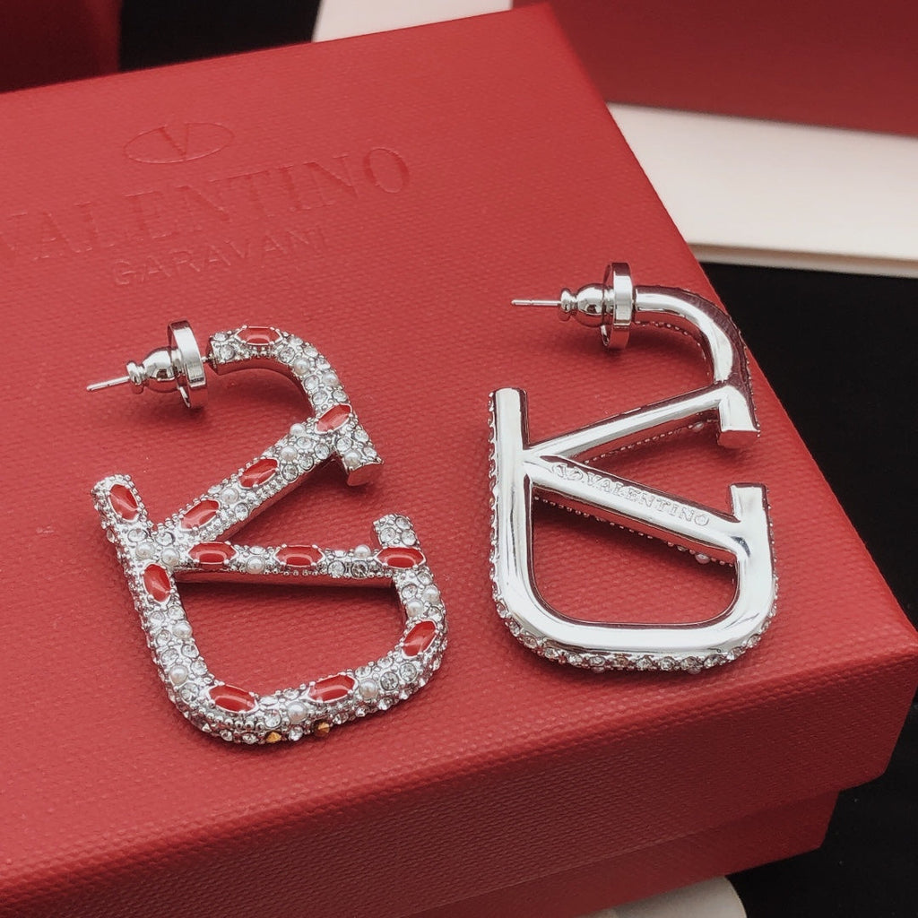 18K Valentino Vlogo Red Crystal Earrings