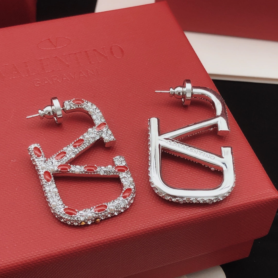 18K Valentino Vlogo Red Crystal Earrings