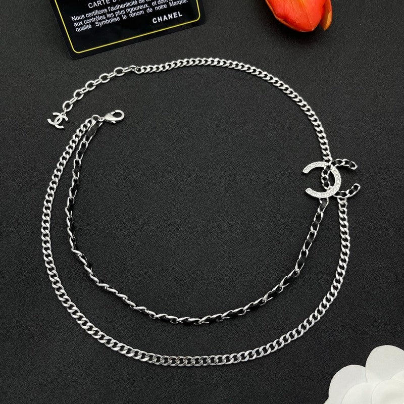 18K Chanel Black Leather Chain Necklace