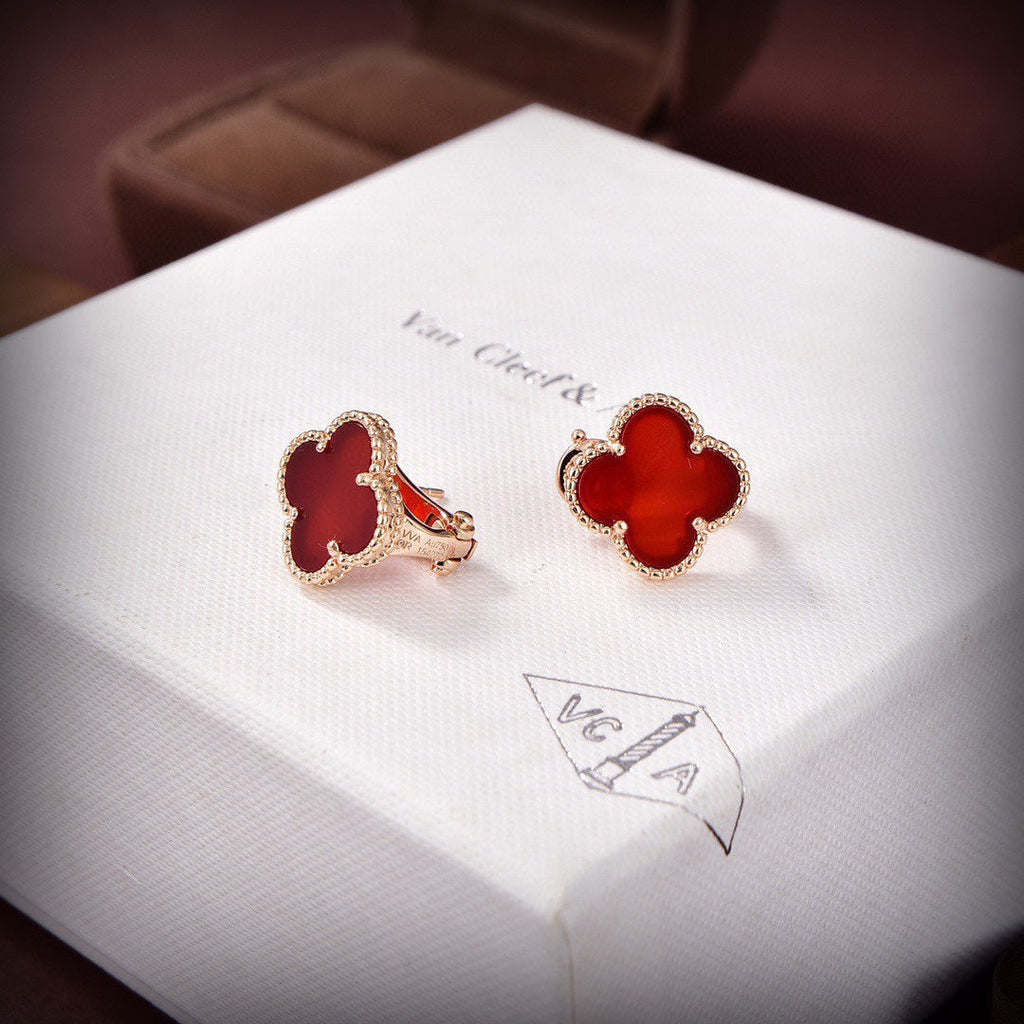 18K Van Cleef & Arpels Vintage Alhambra Carnelian Earrings