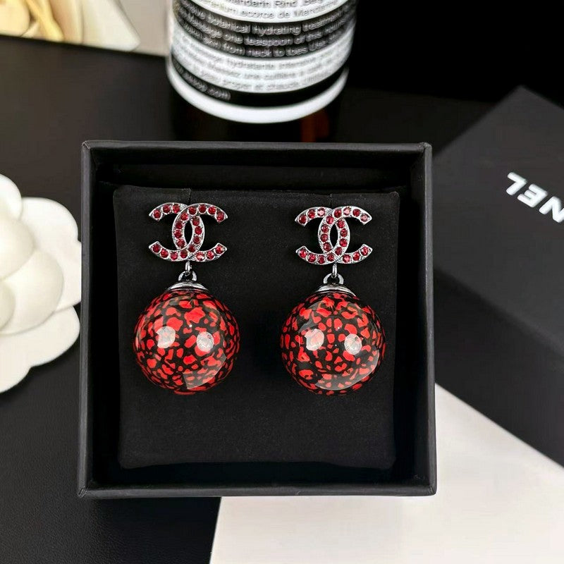18K Chanel Red Glass Bead Resin Earrings