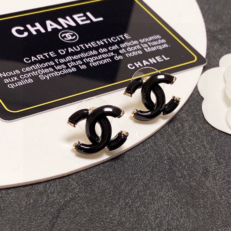 18K Chanel Black Gold Earrings