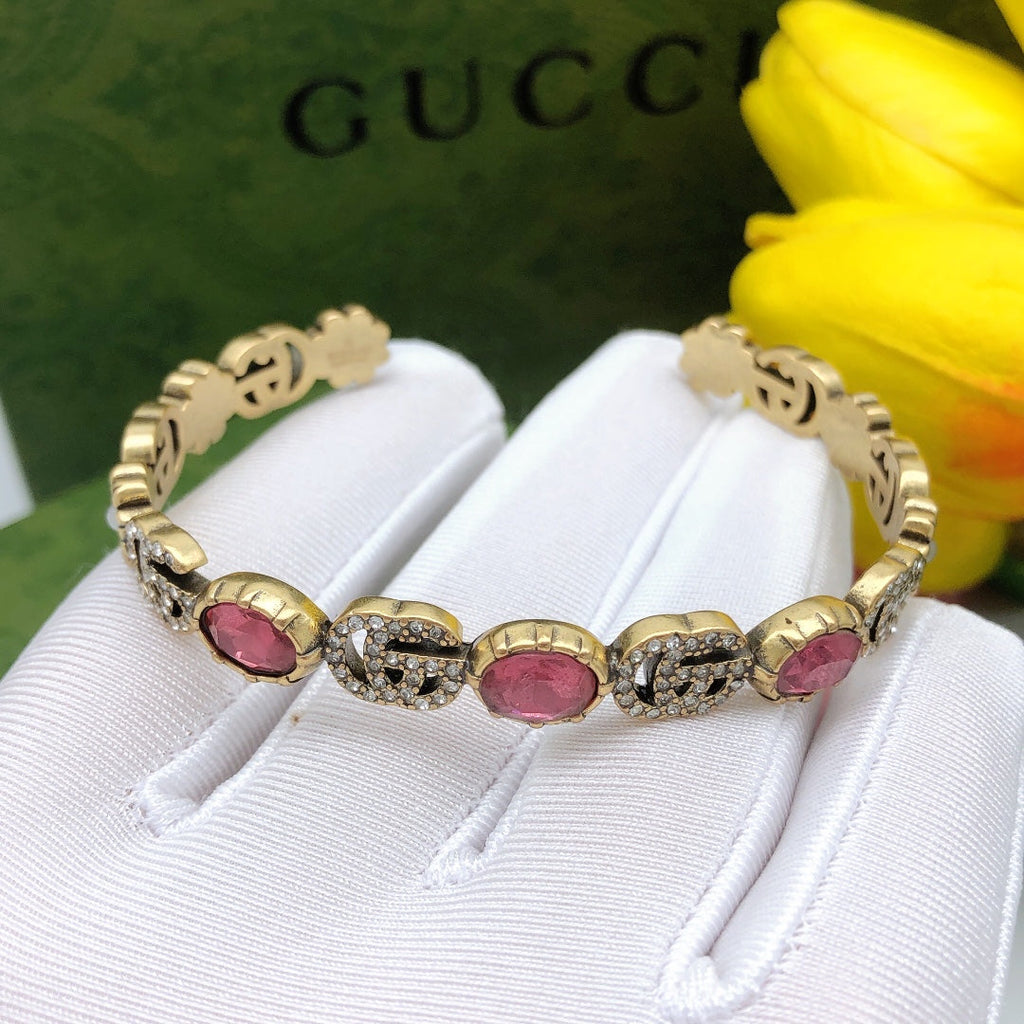 18K Gucci Red Crystals Open Cuff Bracelet