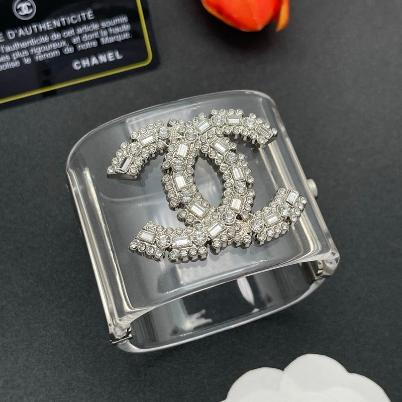 18K Chanel Pearl Diamond Transparent Cuff Bracelet