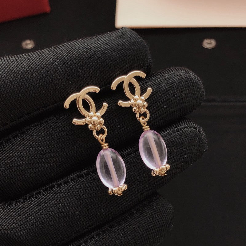 18K Chanel Purple Crystal Drop Earrings